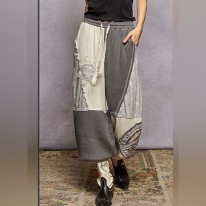 POL Patchwork Jogger Pants in Gray and Cream NWOT